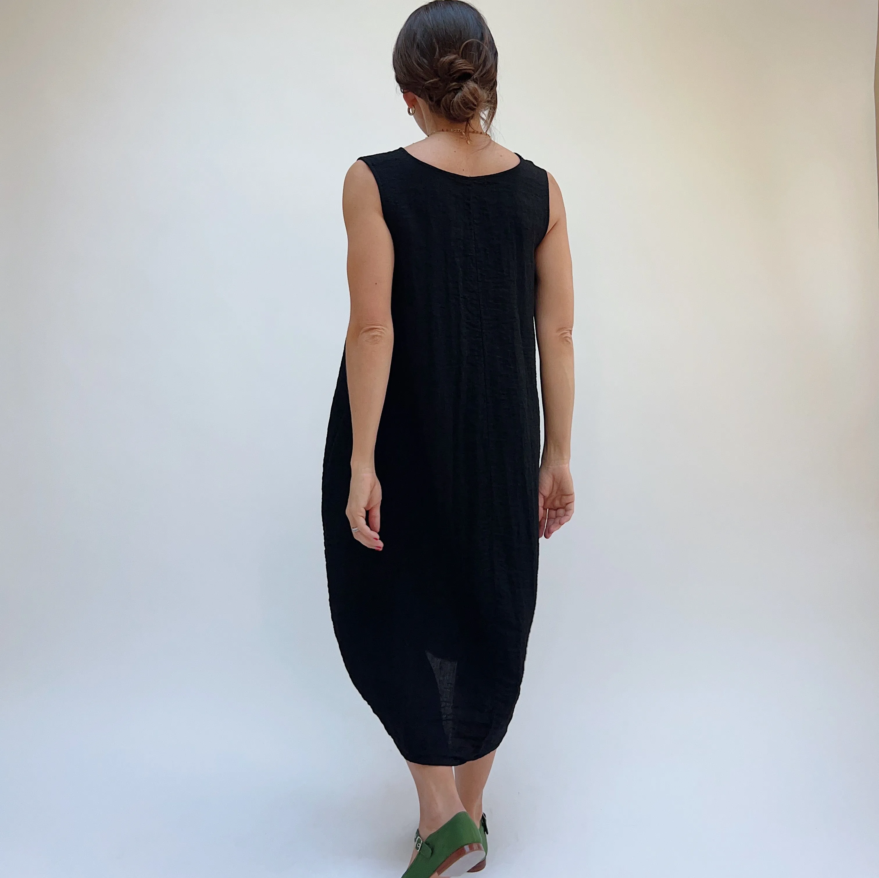 Cut Loose | Midi Cross Seam Dress in Black