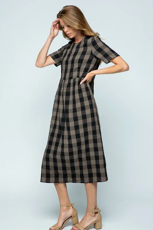 Dani Checkered Dress in Espresso