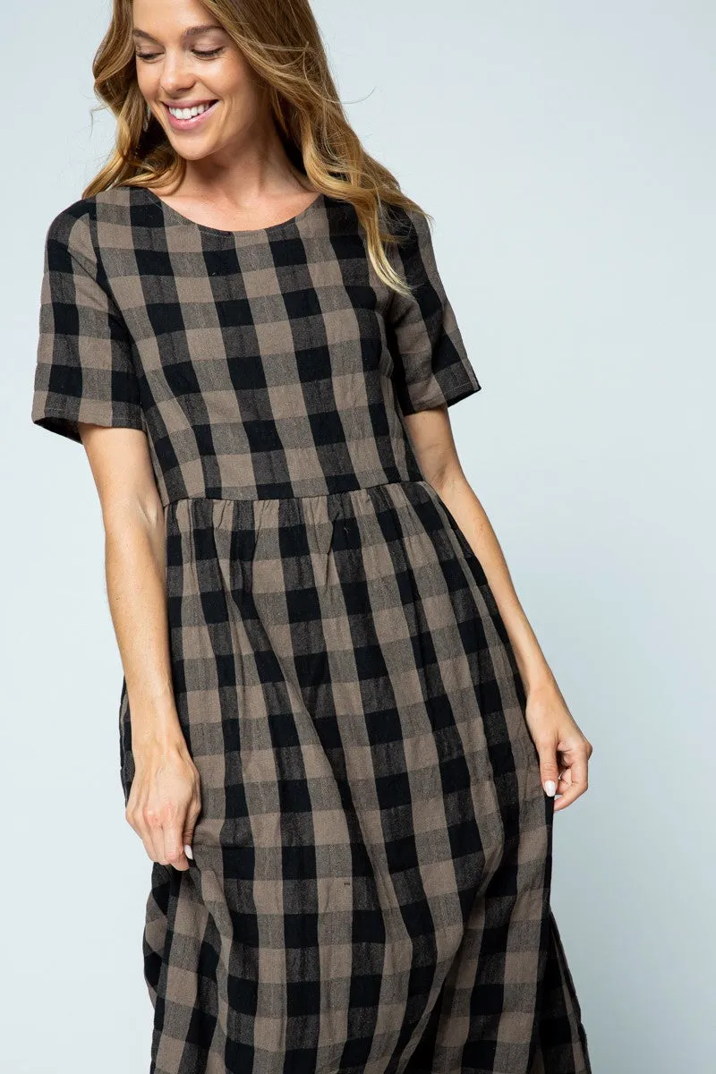 Dani Checkered Dress in Espresso