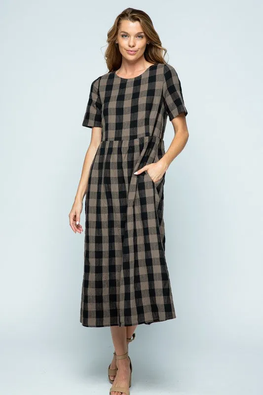 Dani Checkered Dress in Espresso