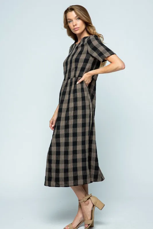 Dani Checkered Dress in Espresso