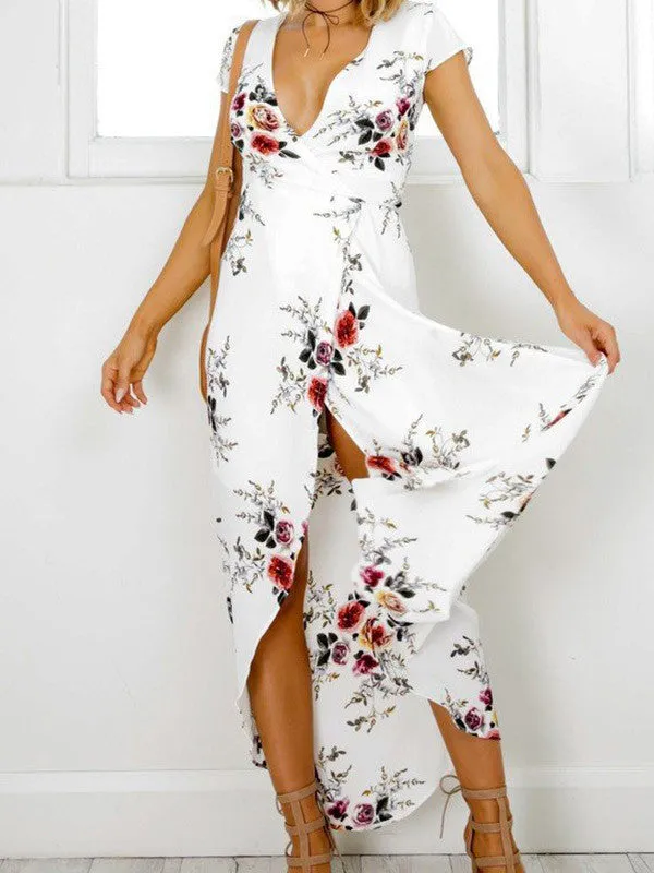 Deep Plunge Wrap Floral Dress