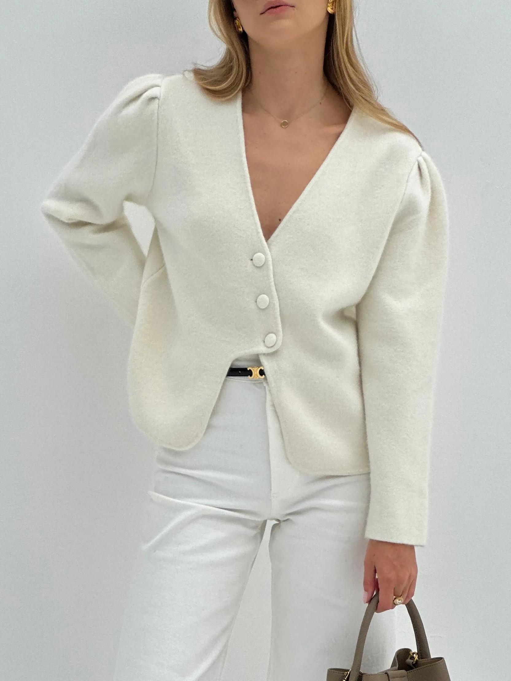 Diya Premium Plush Cardigan | Stone White