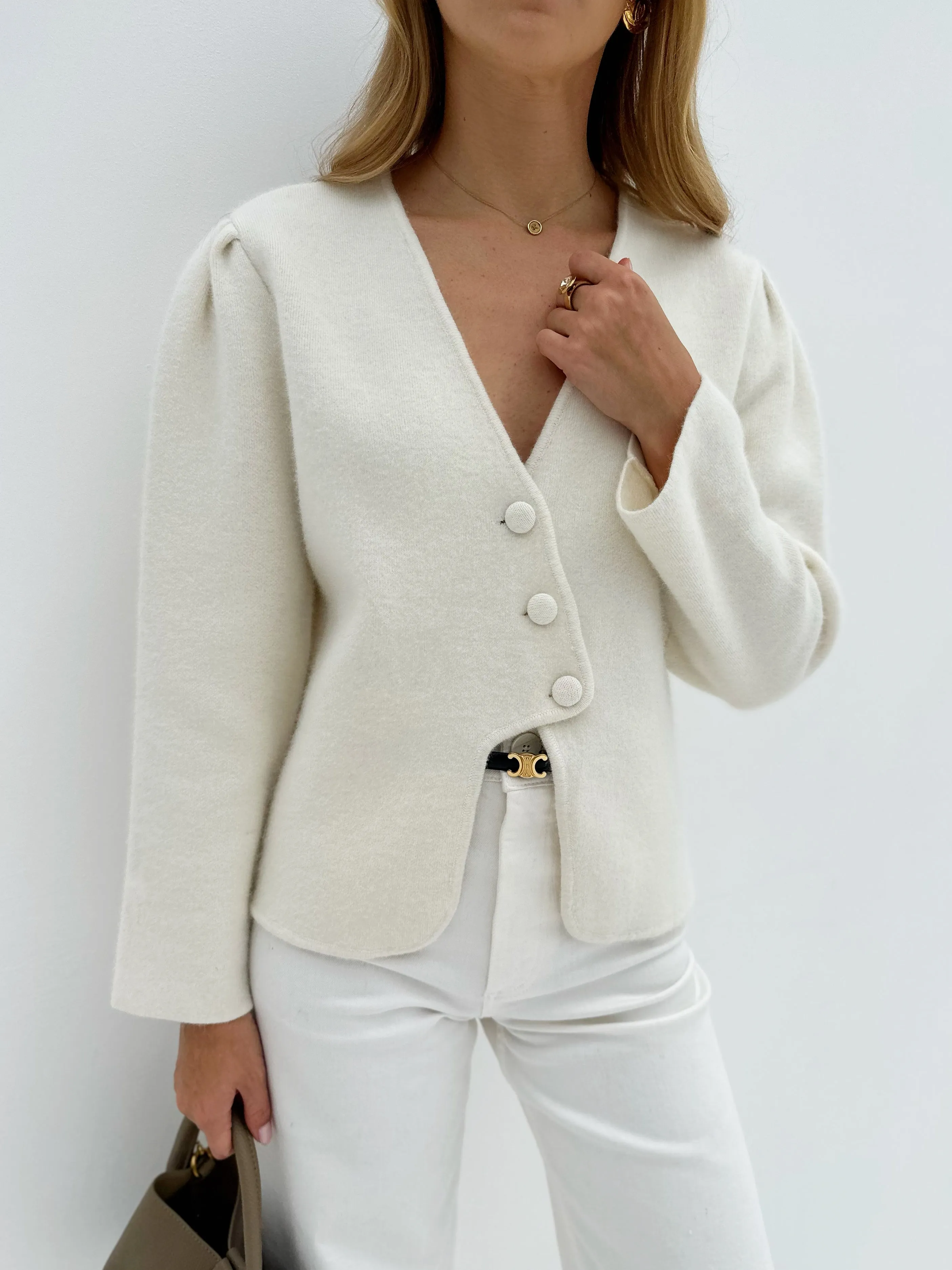 Diya Premium Plush Cardigan | Stone White