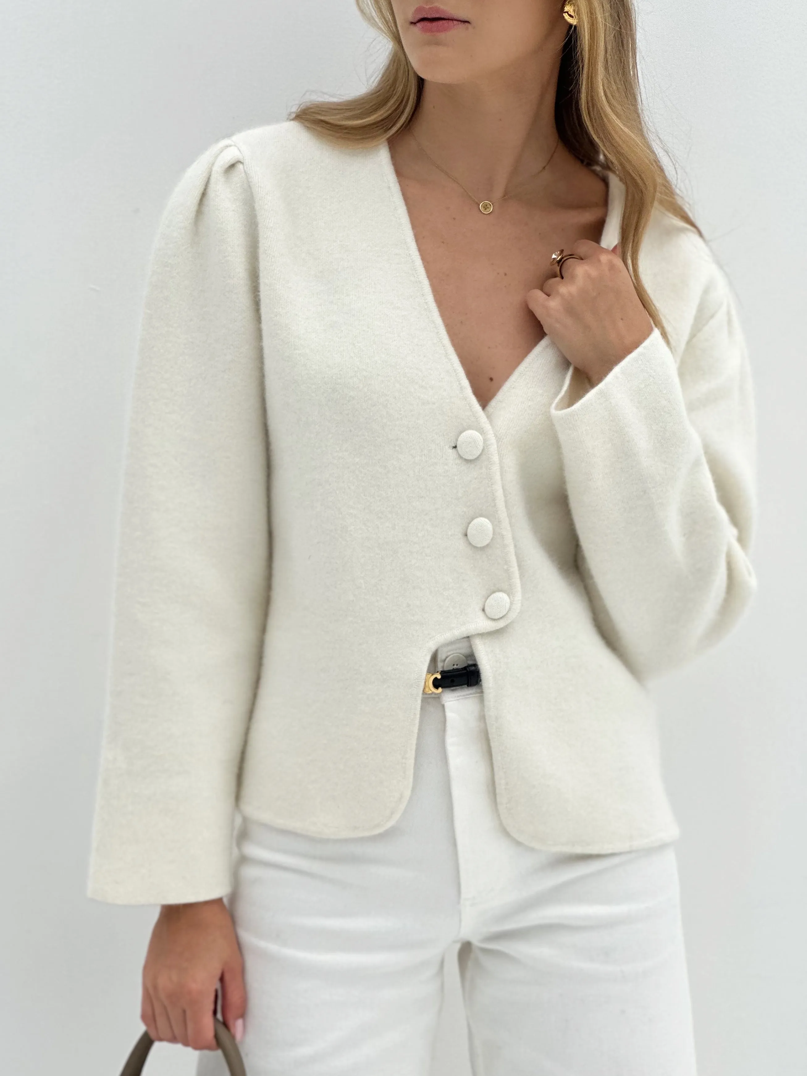 Diya Premium Plush Cardigan | Stone White