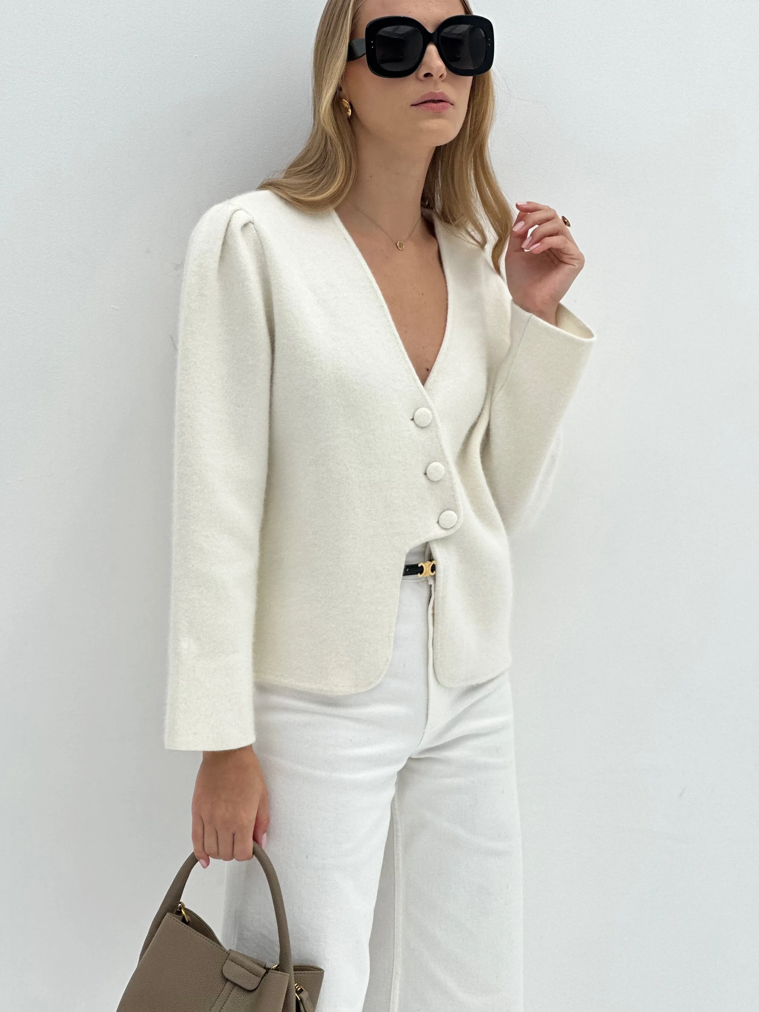 Diya Premium Plush Cardigan | Stone White