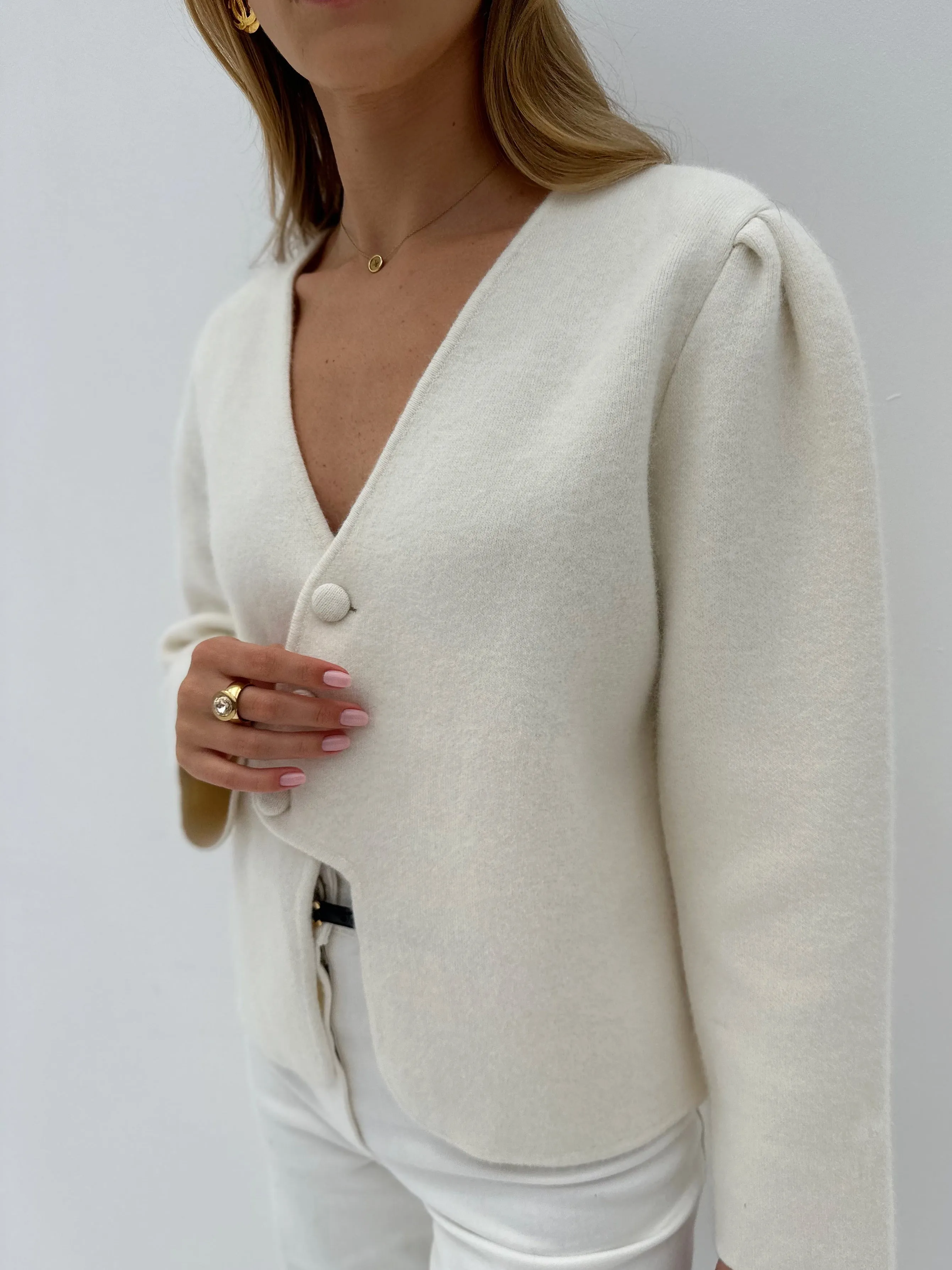 Diya Premium Plush Cardigan | Stone White