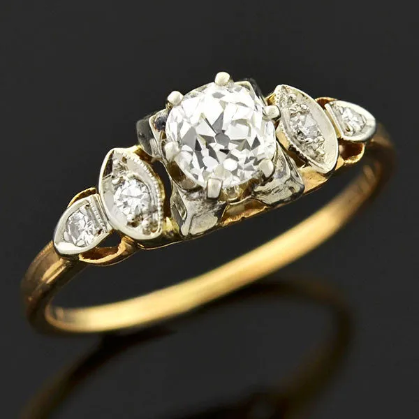 Early Retro 14kt Mixed Metals Diamond Engagement Ring .60ct