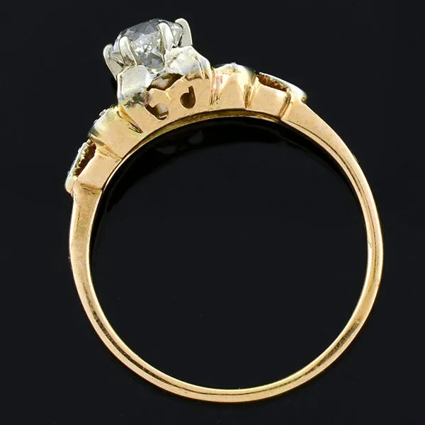 Early Retro 14kt Mixed Metals Diamond Engagement Ring .60ct