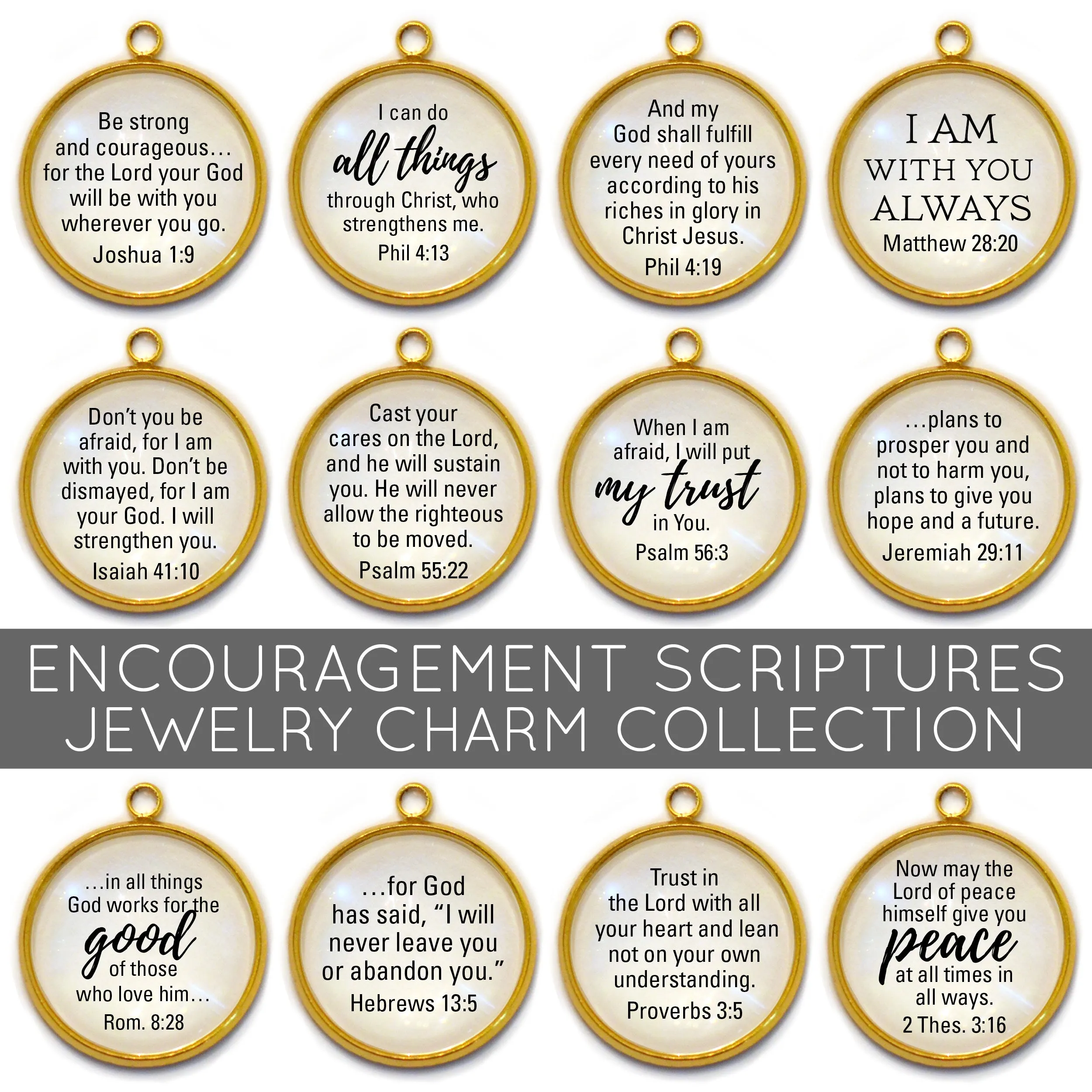 Encouragement Scriptures - Set of 12 Encouraging Bible Verse Charms for Christian Jewelry Making – Bulk Bracelet Charms