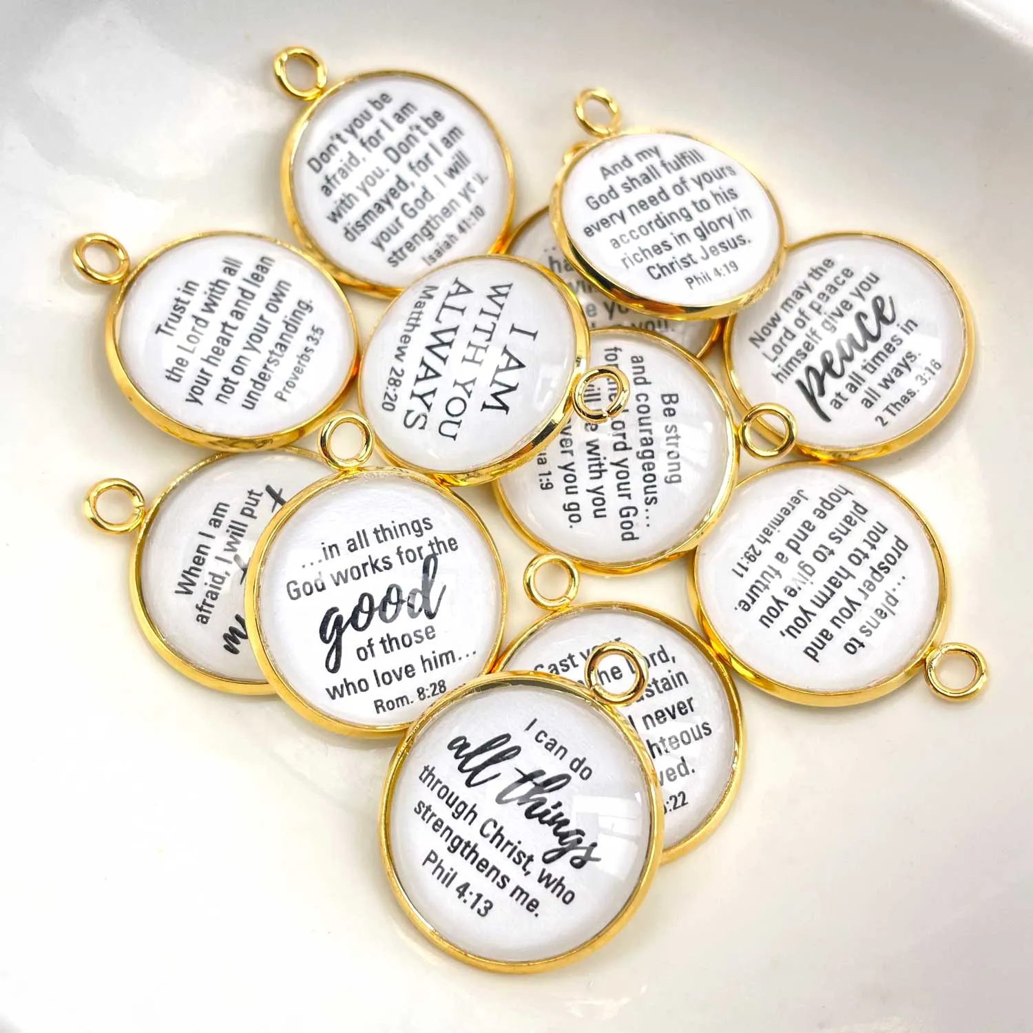 Encouragement Scriptures - Set of 12 Encouraging Bible Verse Charms for Christian Jewelry Making – Bulk Bracelet Charms