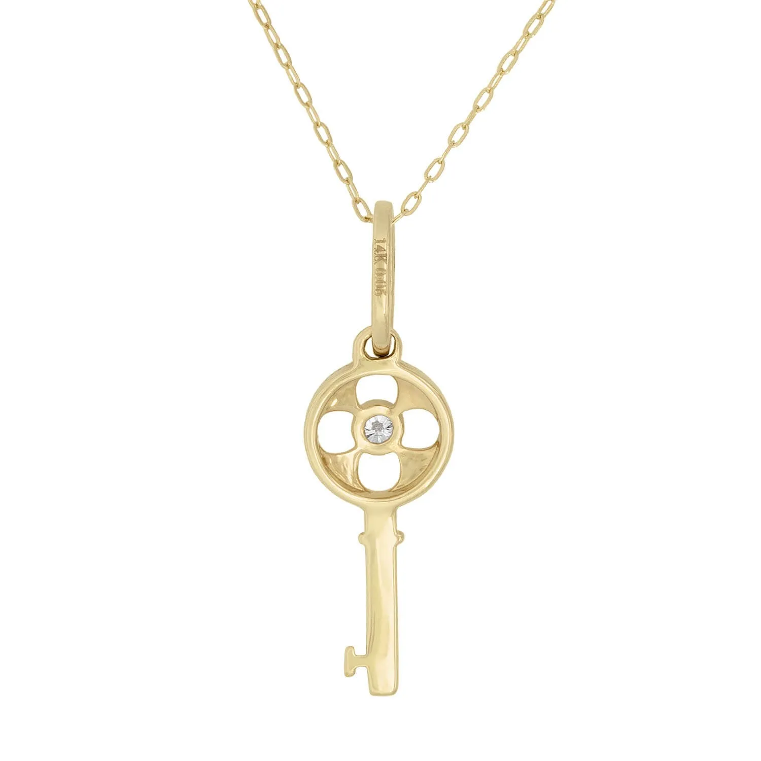 Estate 14k Diamond Four Leaf Clover Key Charm Necklace