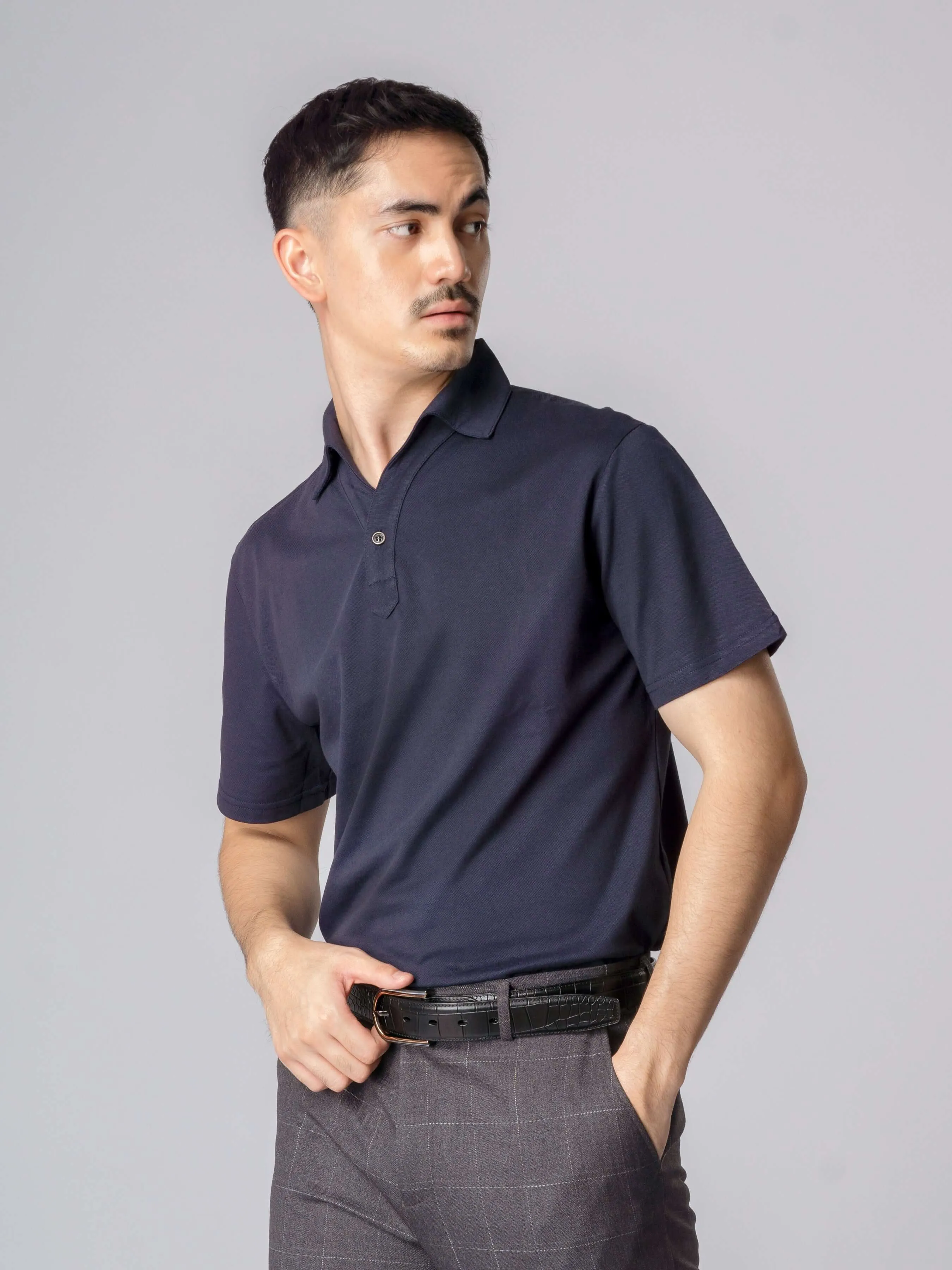 Ezio Polo Shirt - Navy Blue One-Piece Collar