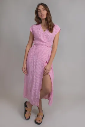 Felicity Wrap Dress (Raspberry Stripe)