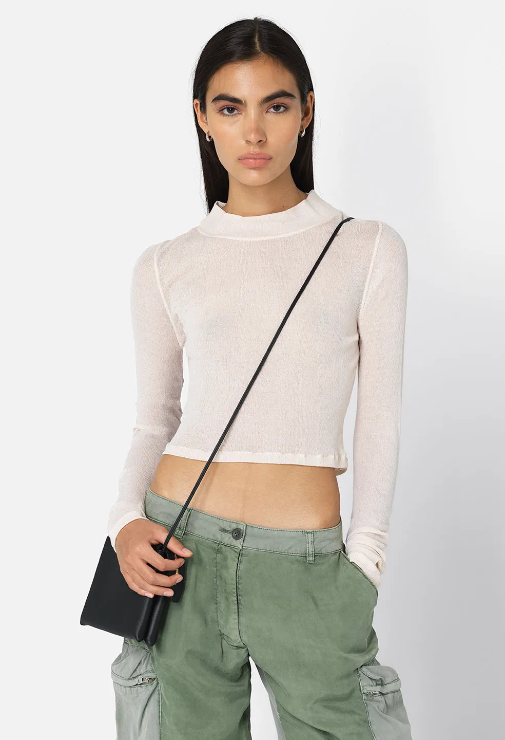 Gauze Rib LS Cropped Tee / Putty