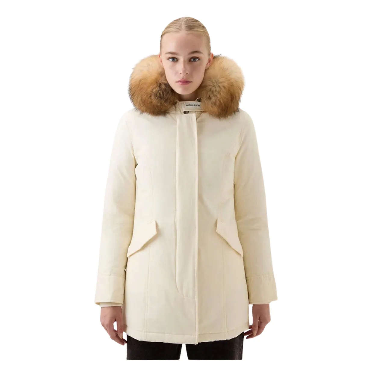 Giubbino Donna Woolrich Arctic Parka Ramar Pelliccia Removibile Bianco Panna