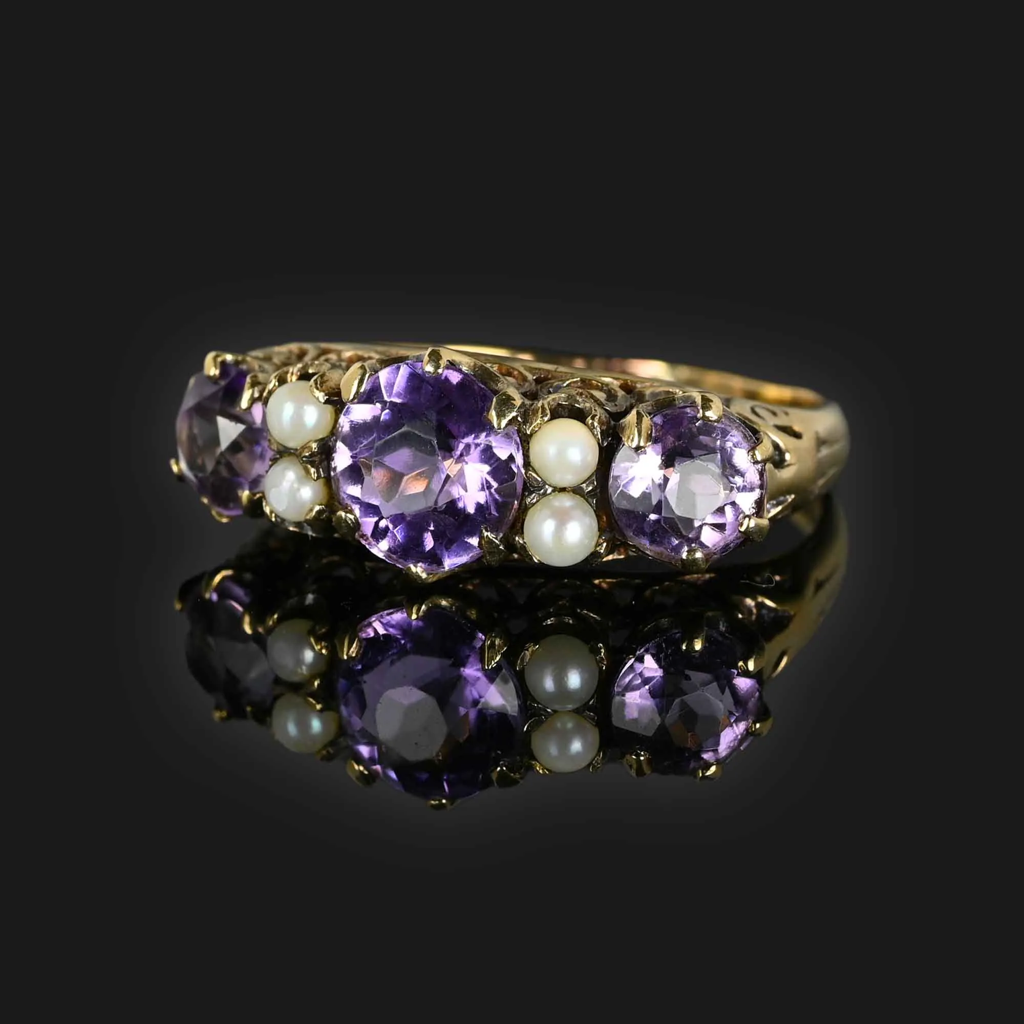 Gold Pearl and Amethyst Victorian Style Ring