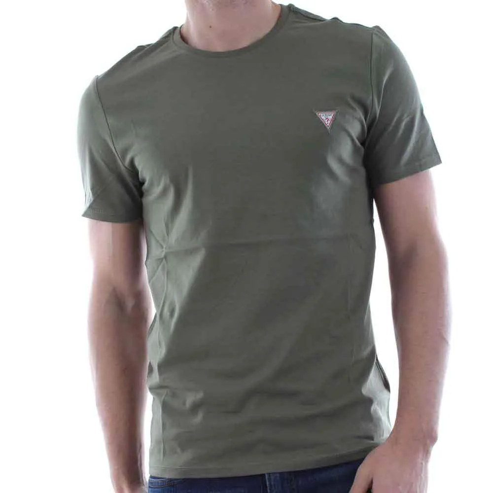 Guess Small Logo Crew Neck T Shirt  - Olive Green