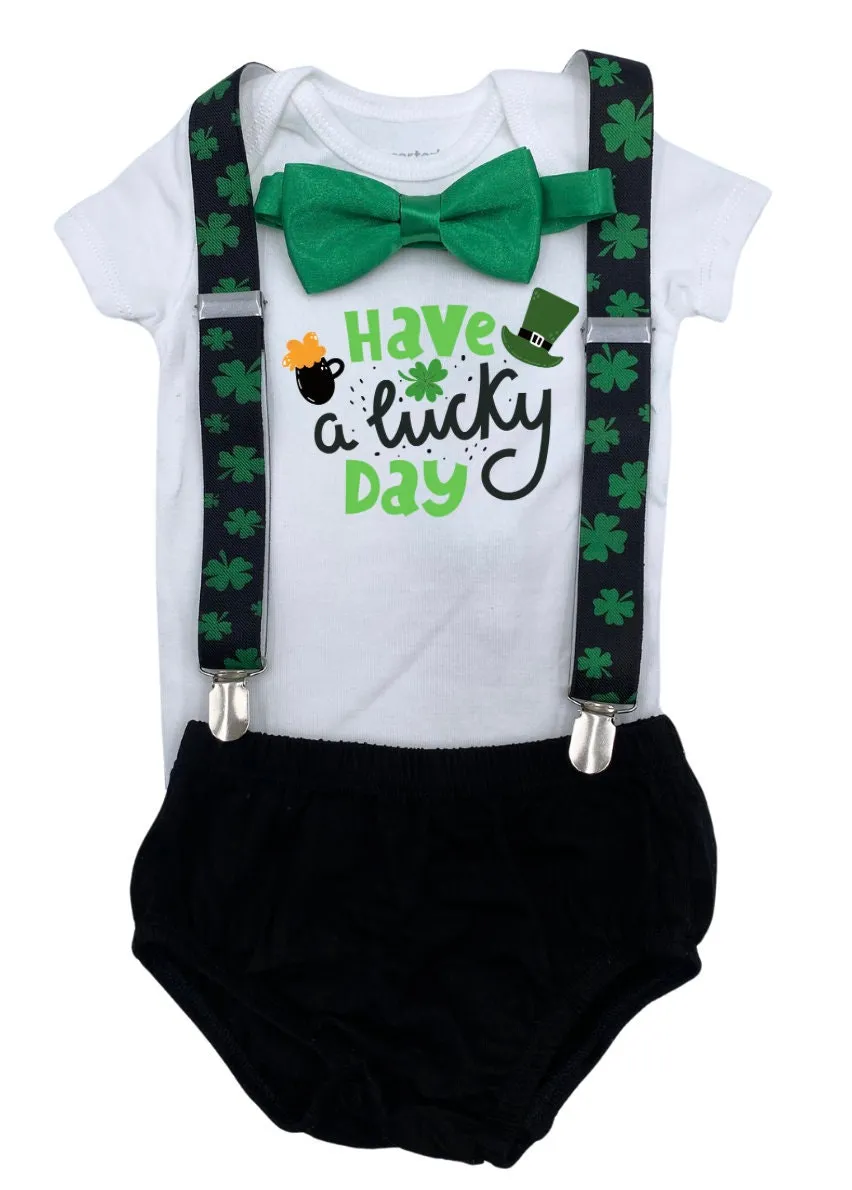 Have a Lucky Day Theme Smash the Cake Outfit Boy Birthday Outfit 4 Piece Set