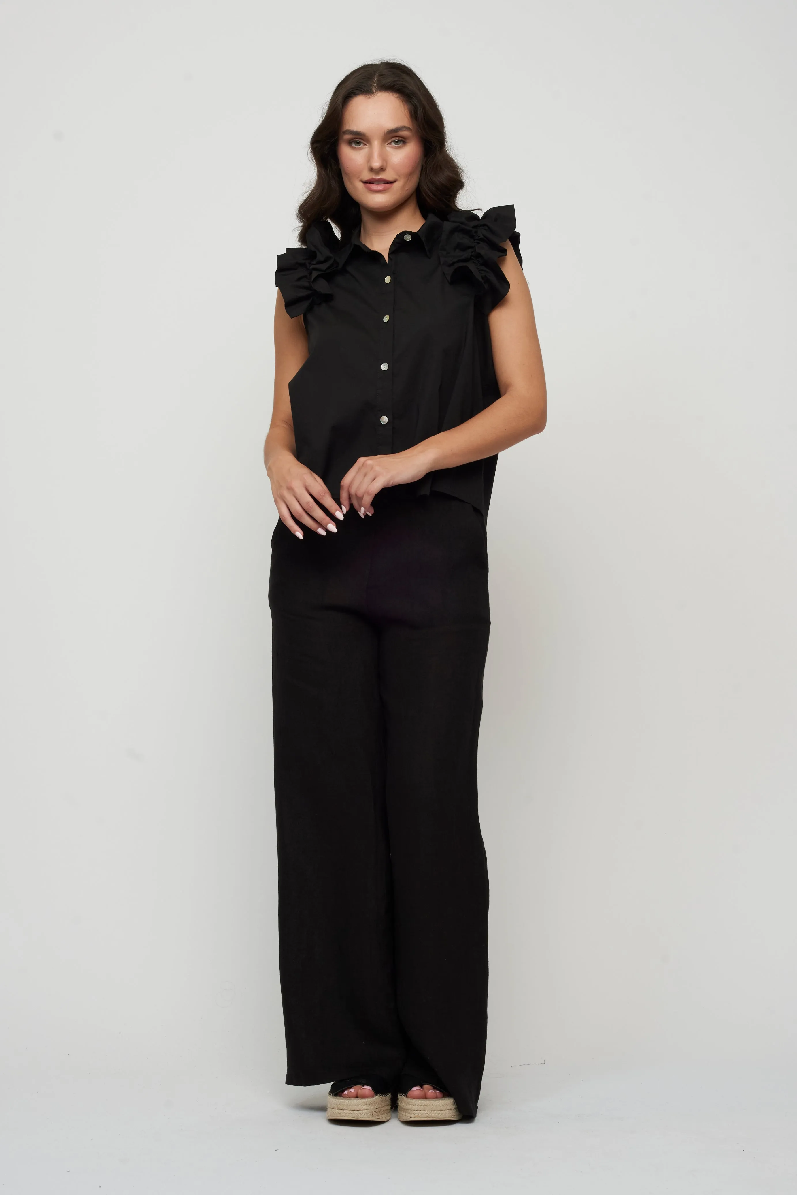 HIGH WAISTED LINEN PANT (BLACK) - PISTACHE