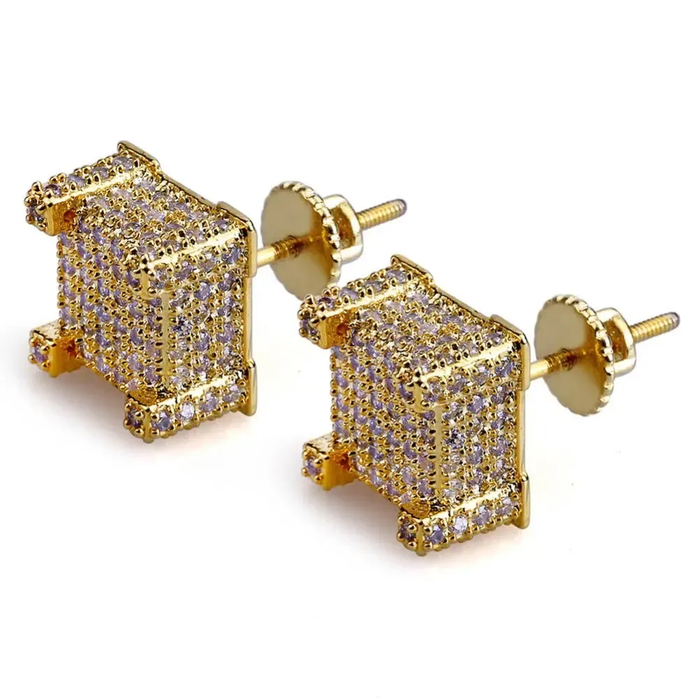 Iced Stud Earrings in Yellow Gold