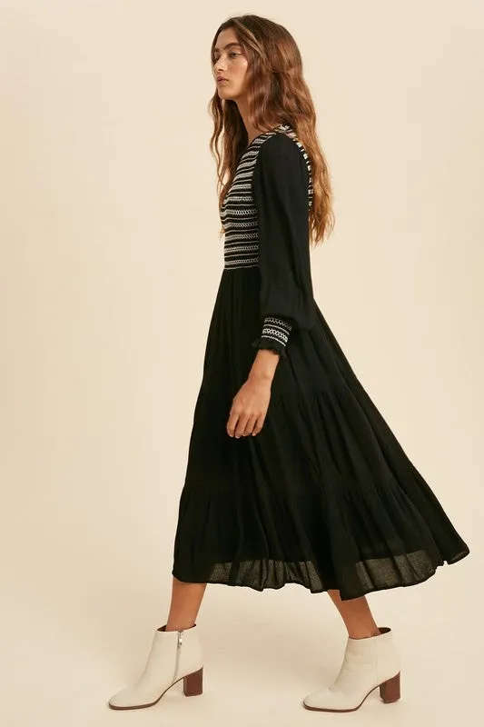 Jamie Smocked Midi Dress in Black