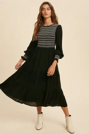 Jamie Smocked Midi Dress in Black