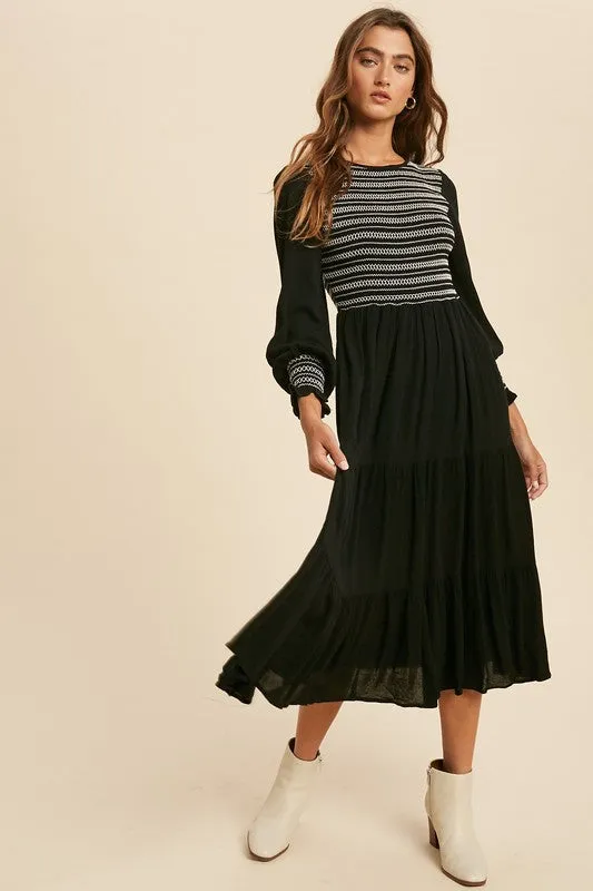 Jamie Smocked Midi Dress in Black