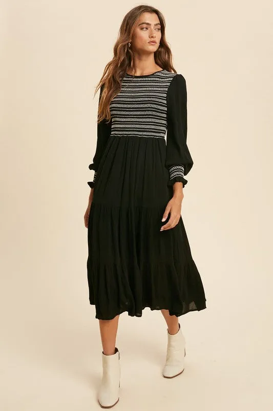 Jamie Smocked Midi Dress in Black