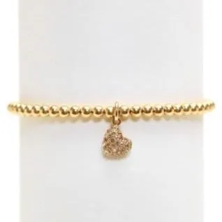 Karen Lazar - 3 mm Yellow Gold Filled Bead Flex Bracelet, Diamond Heart Charm