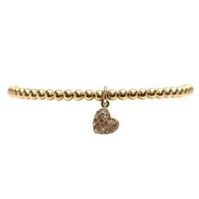 Karen Lazar - 3 mm Yellow Gold Filled Bead Flex Bracelet, Diamond Heart Charm