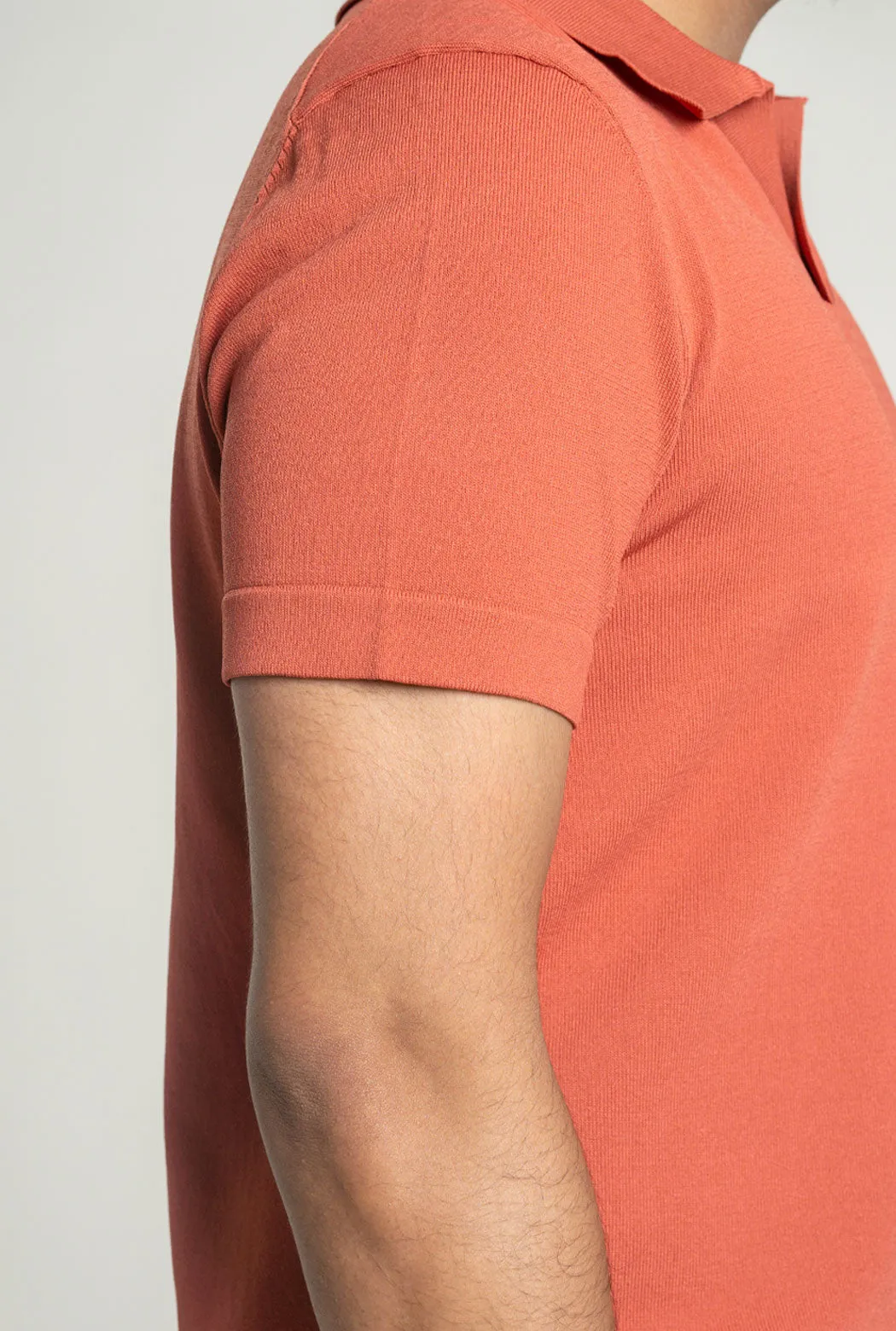 Knit  Polo Tee - Salmon Pink Open Collar