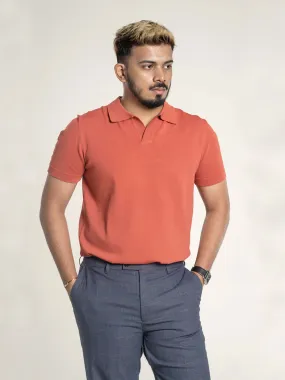 Knit  Polo Tee - Salmon Pink Open Collar