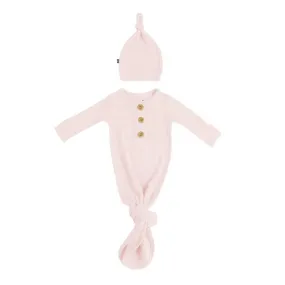 Kyte Baby Ribbed Knotted Gown with Hat Set in Blush