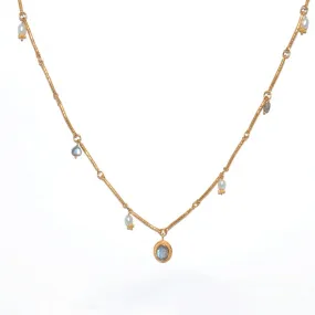 Labradorite and Cultured Pearl Gold Plated Cord Necklace