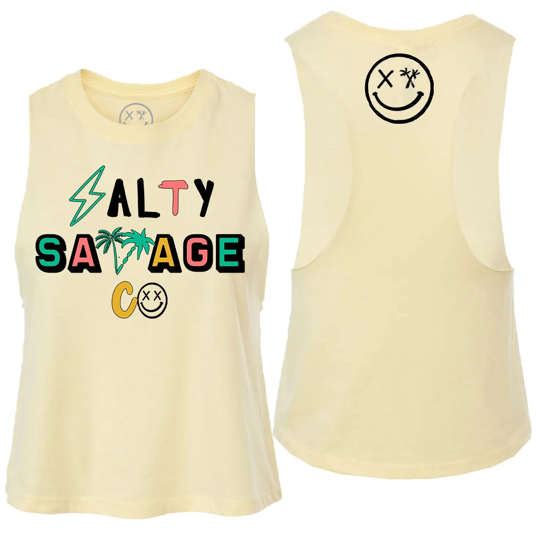 Ladies "Salty Savage 90's Logo" Flowy Crop Tank | Beach Edition