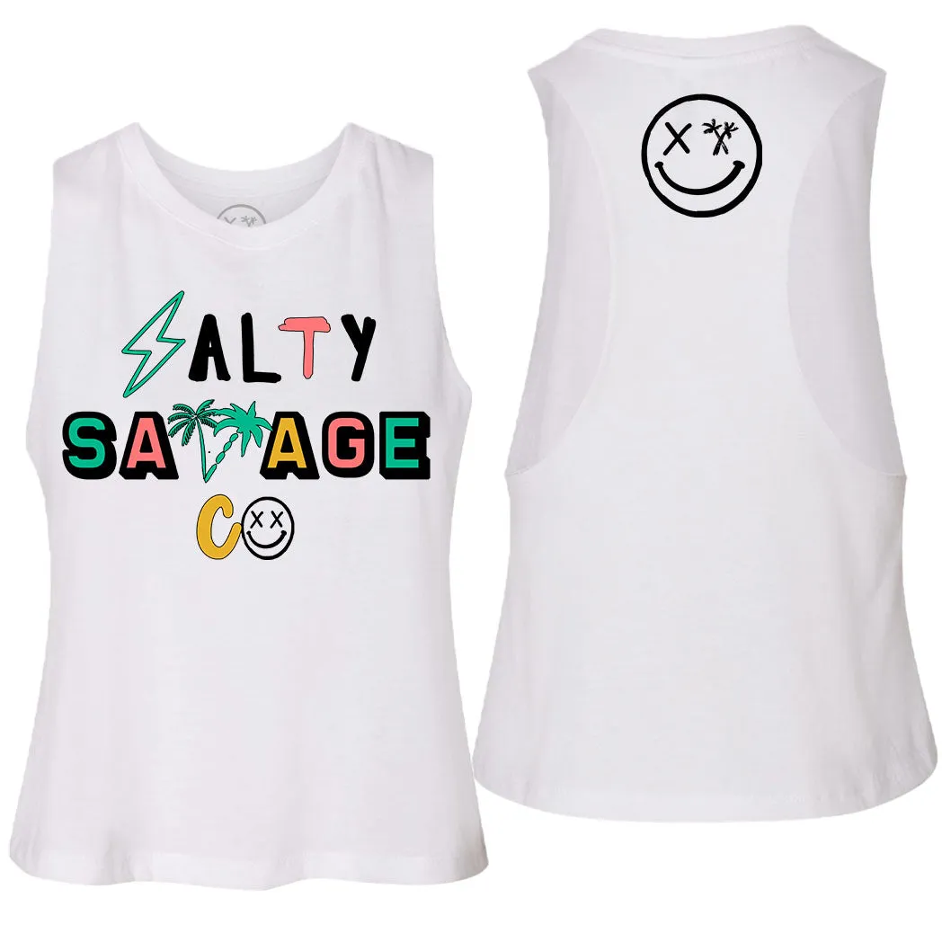 Ladies "Salty Savage 90's Logo" Flowy Crop Tank | Beach Edition