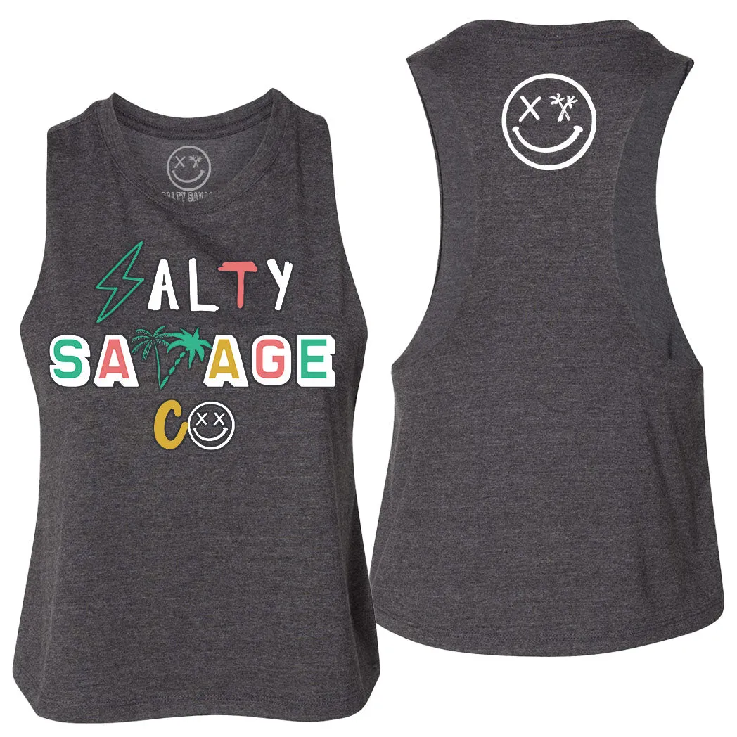 Ladies "Salty Savage 90's Logo" Flowy Crop Tank | Beach Edition