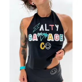 Ladies "Salty Savage 90's Logo" Flowy Crop Tank | Beach Edition