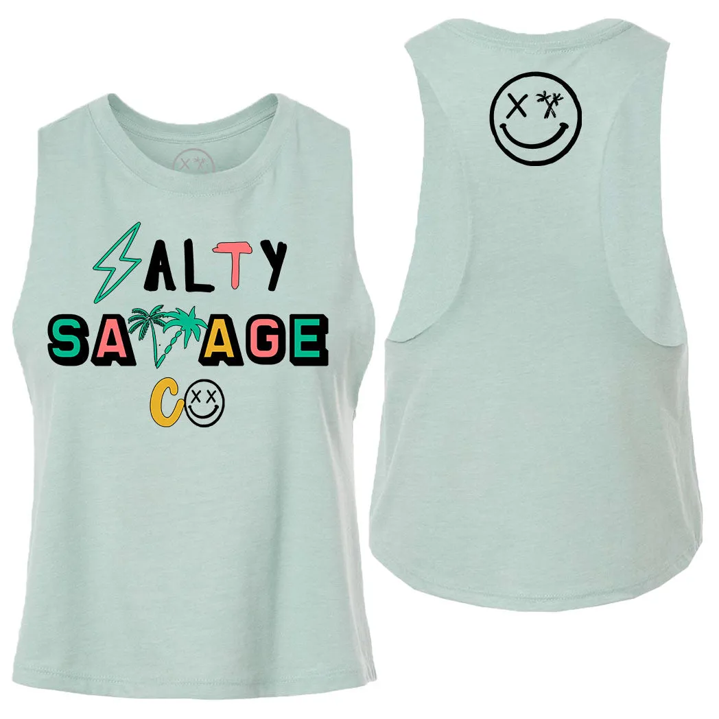 Ladies "Salty Savage 90's Logo" Flowy Crop Tank | Beach Edition