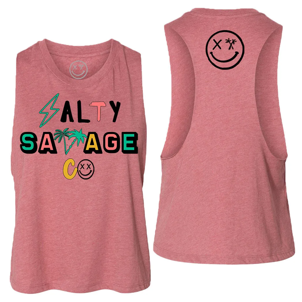 Ladies "Salty Savage 90's Logo" Flowy Crop Tank | Beach Edition