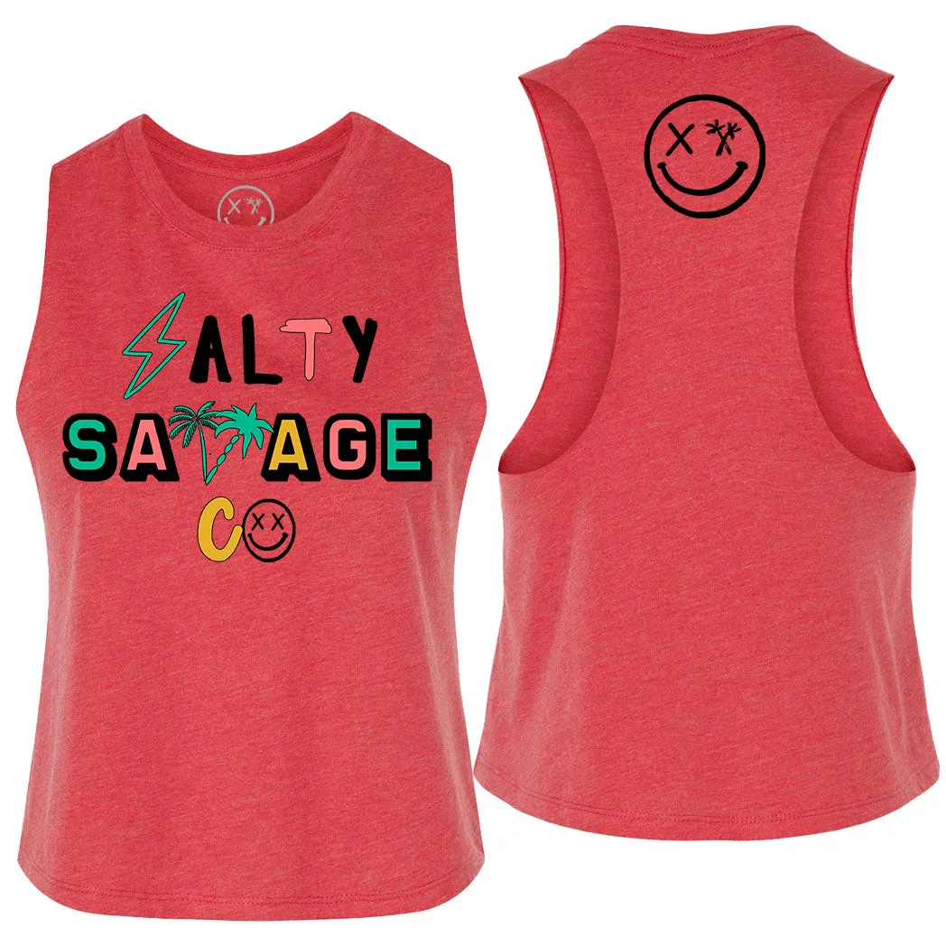 Ladies "Salty Savage 90's Logo" Flowy Crop Tank | Beach Edition