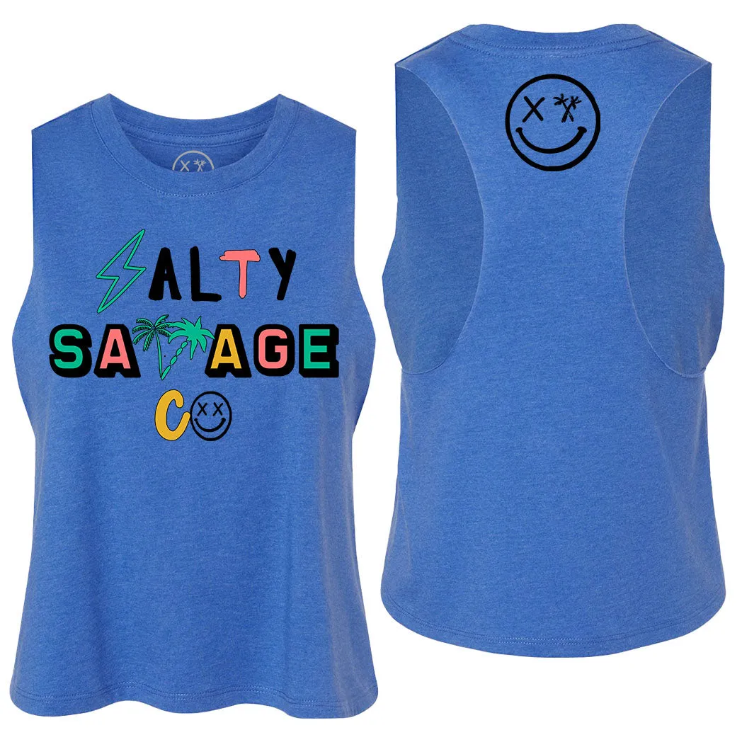 Ladies "Salty Savage 90's Logo" Flowy Crop Tank | Beach Edition