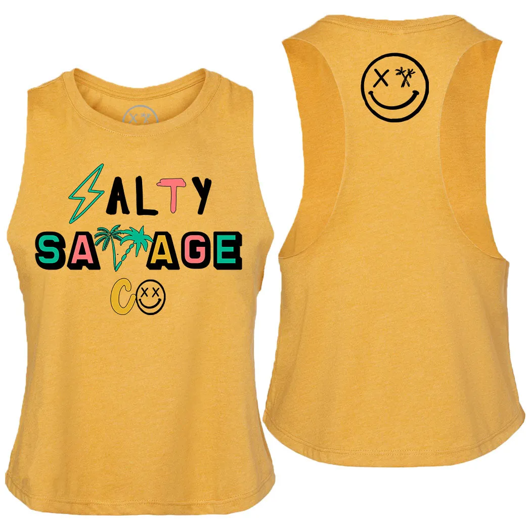 Ladies "Salty Savage 90's Logo" Flowy Crop Tank | Beach Edition