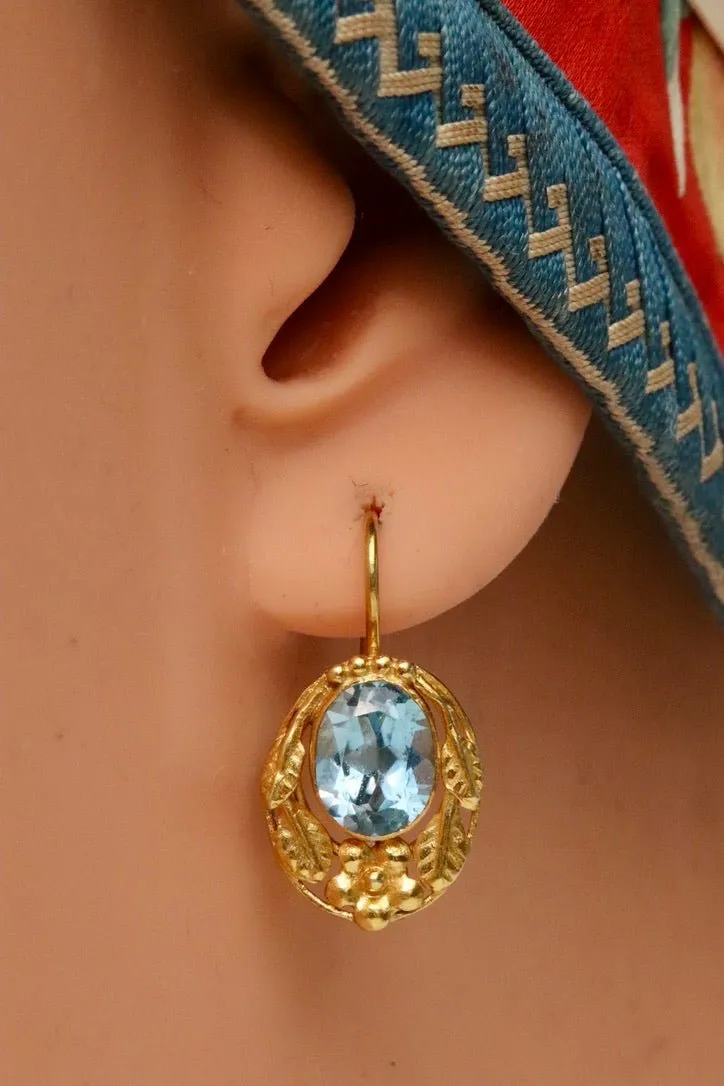 Lady Windermere 14k Gold and Blue Topaz Earrings