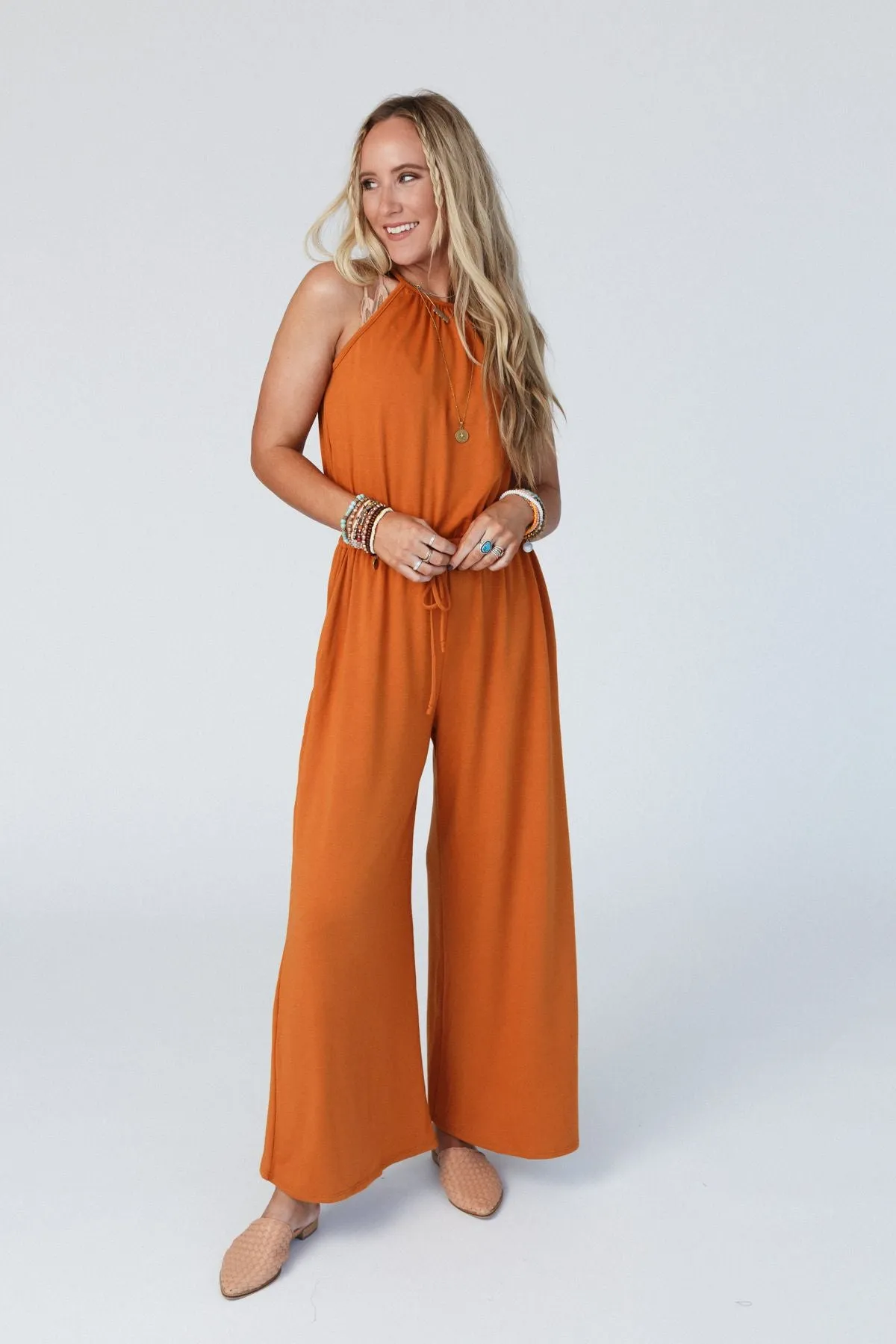 Lucky Love High Neck Jumpsuit - Butterscotch