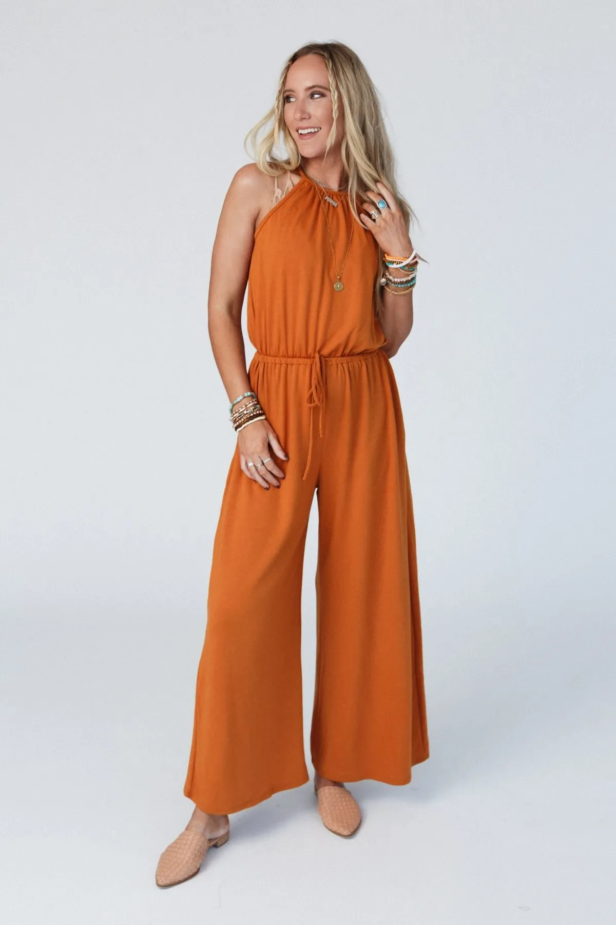 Lucky Love High Neck Jumpsuit - Butterscotch