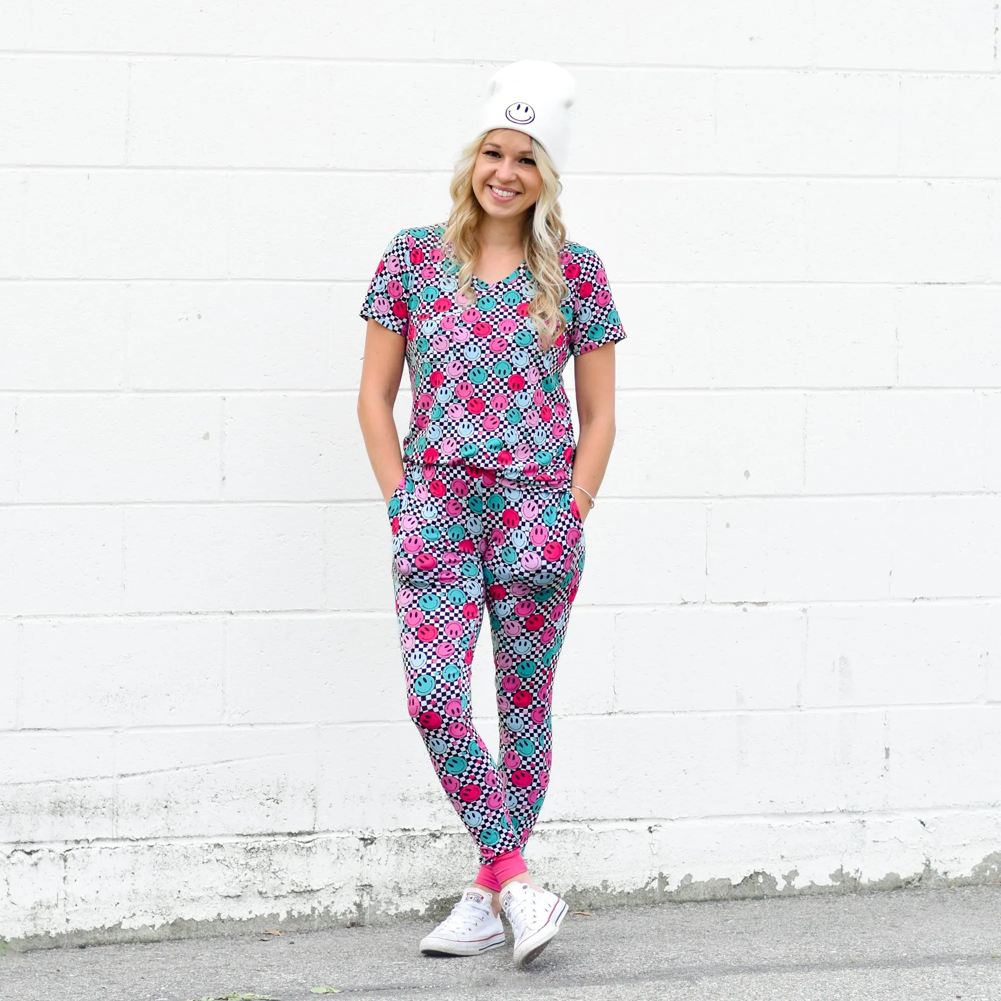 MAMA JOGGERS- Pink Smiles Check