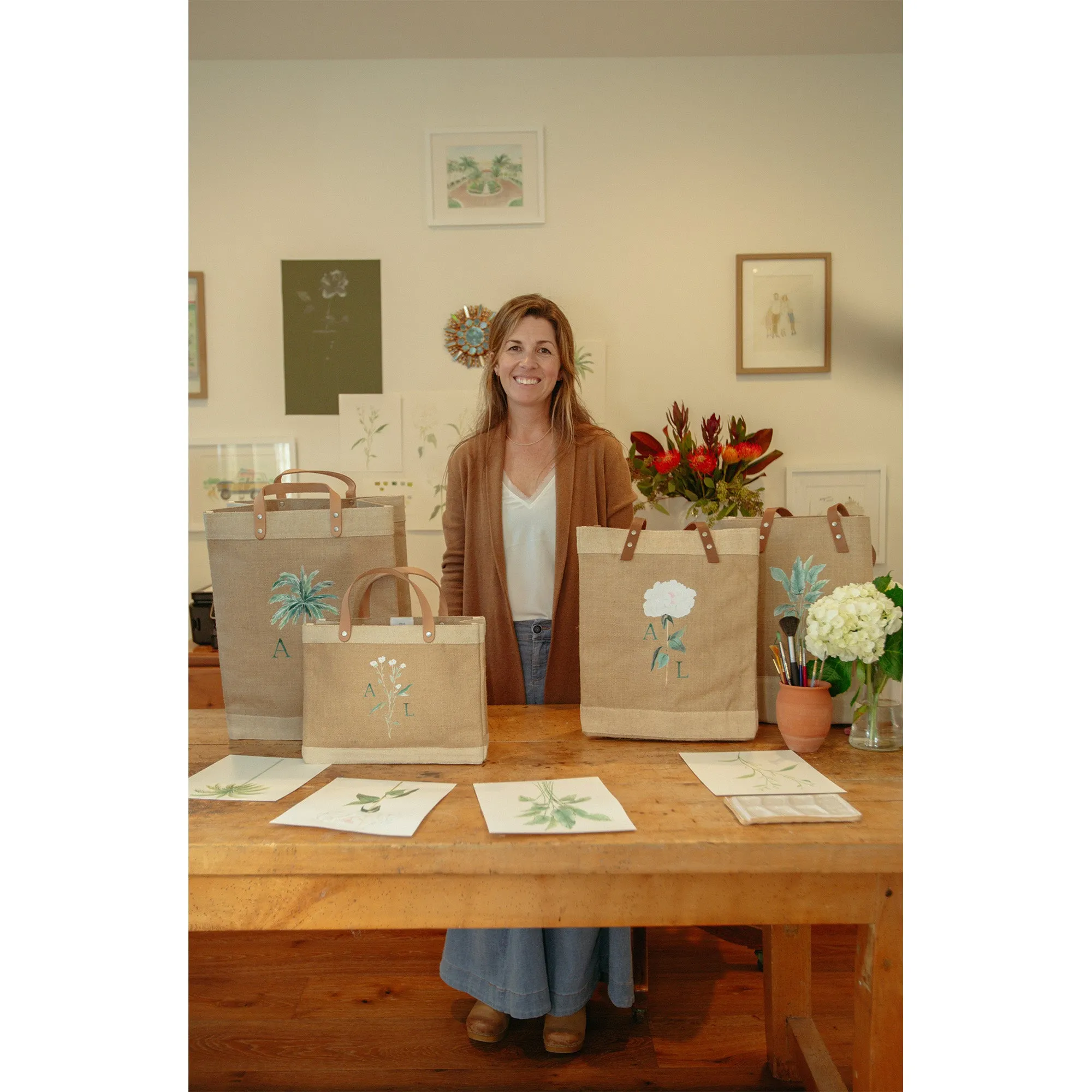 Market Tote in Natural Palm Tree by Amy Logsdon