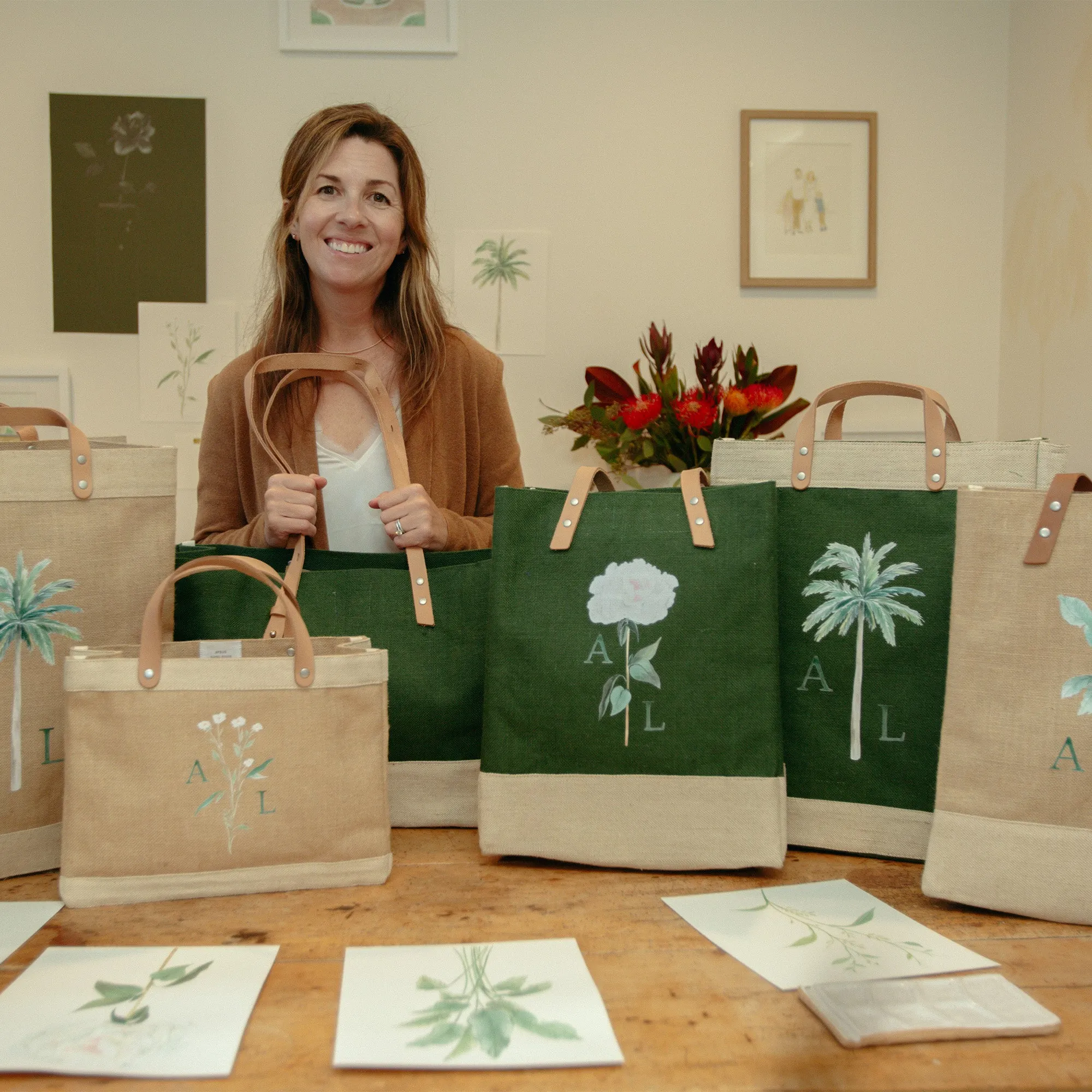 Market Tote in Natural Palm Tree by Amy Logsdon